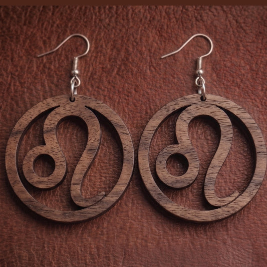 Leo Wood Zodiac Earrings