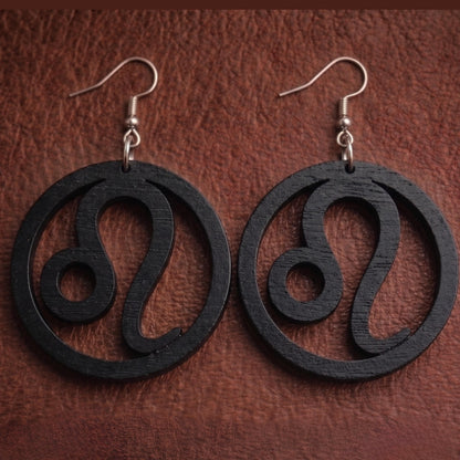 Leo Wood Zodiac Earrings