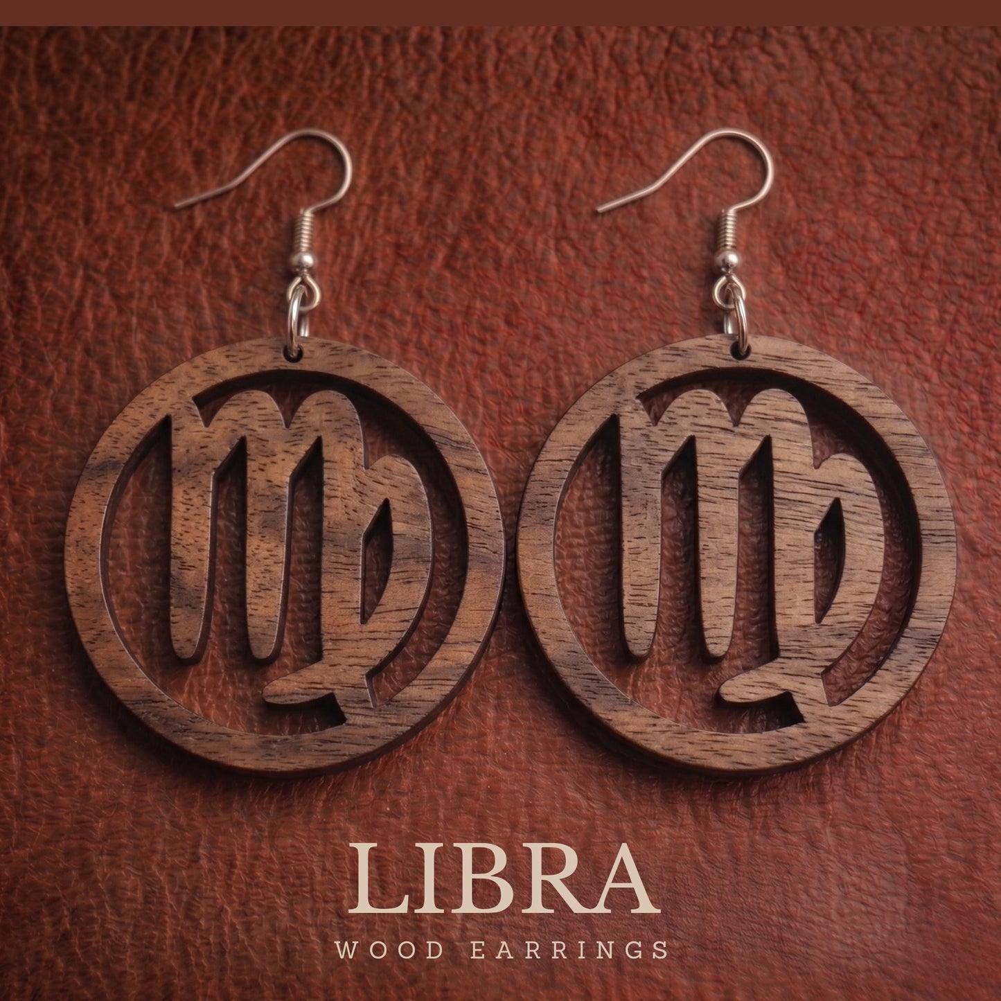 Libra Wood Zodiac Earrings