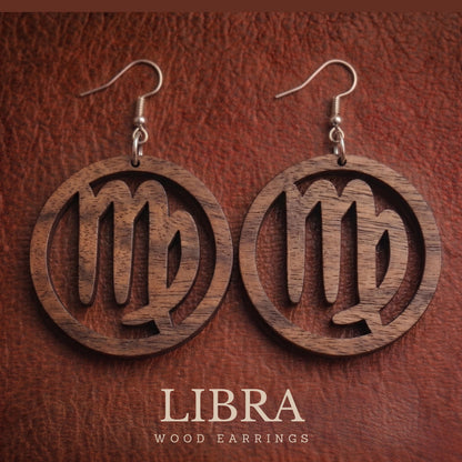 Libra Wood Zodiac Earrings