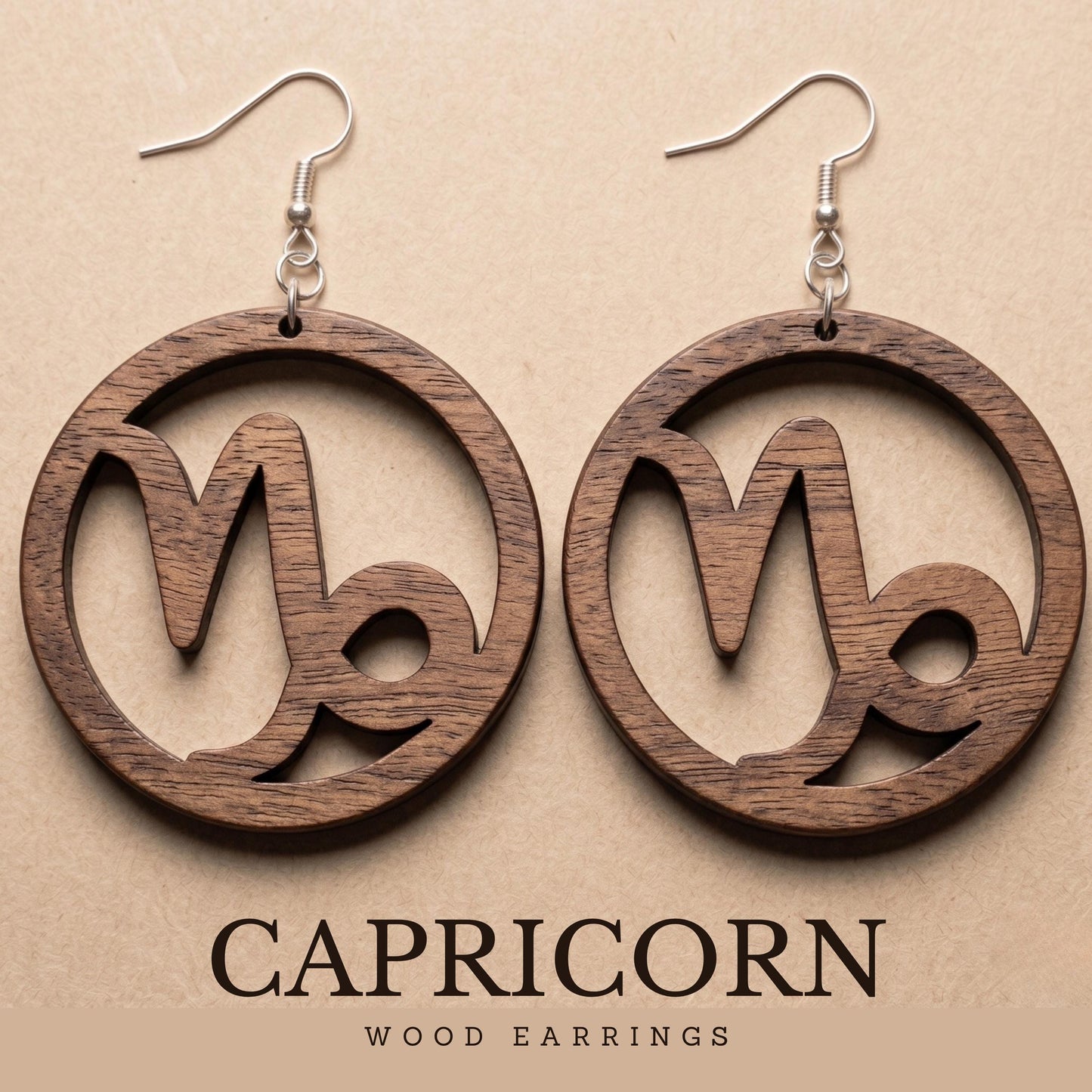 Capricorn Wood Zodiac Earrings