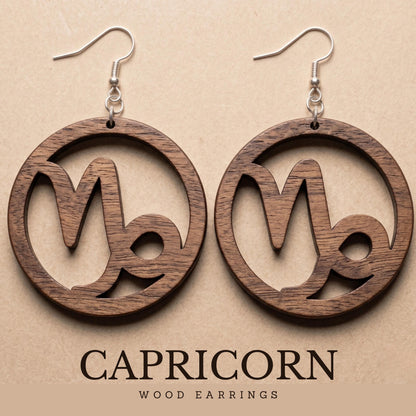 Capricorn Wood Zodiac Earrings