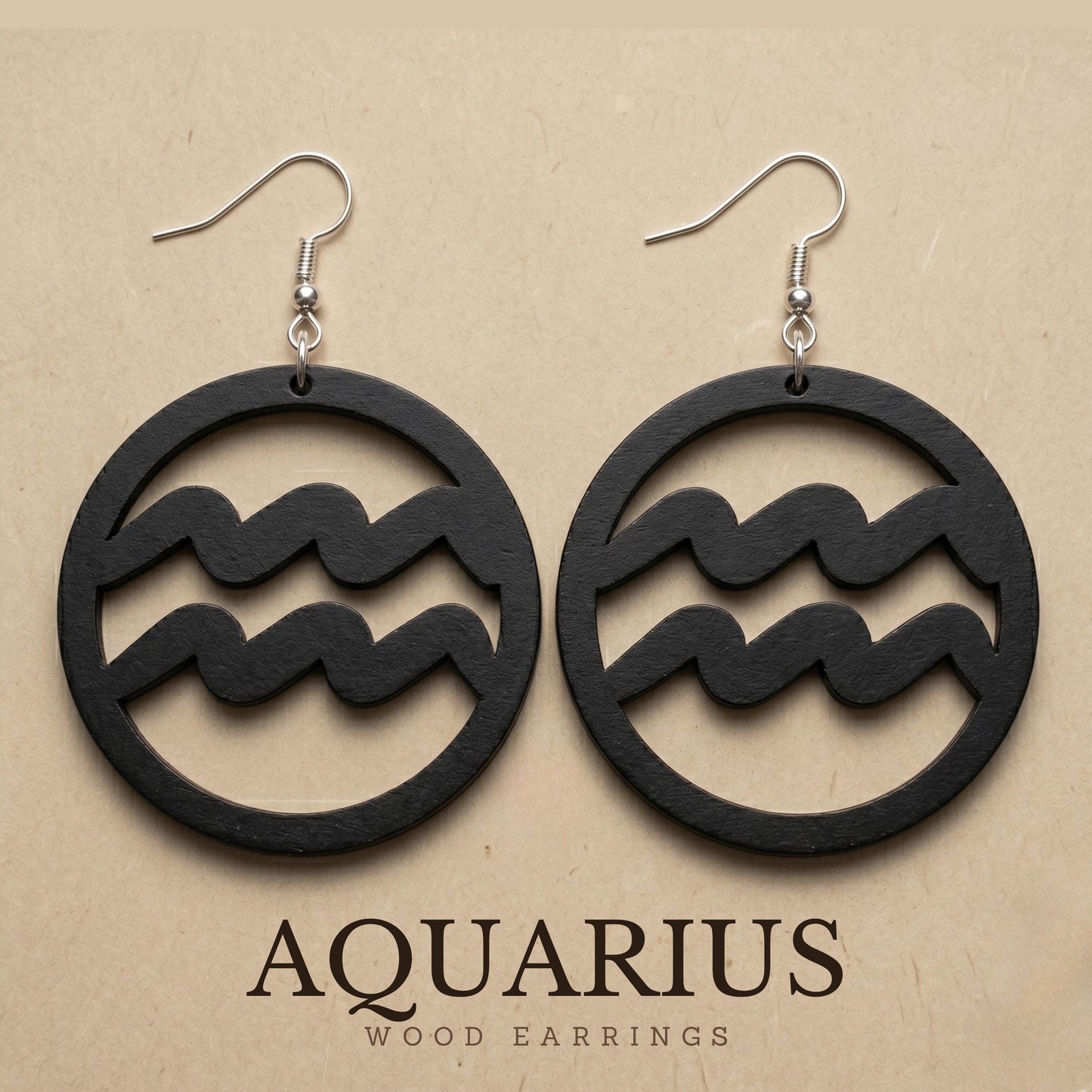 Aquarius Wood Zodiac Earrings