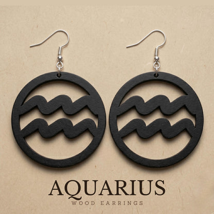 Aquarius Wood Zodiac Earrings