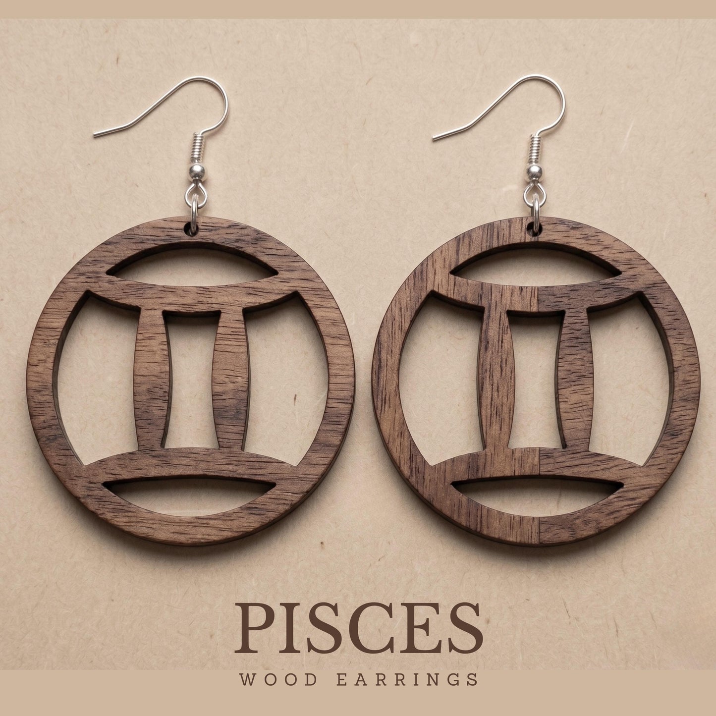 Pisces Wood Zodiac Earrings
