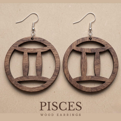 Pisces Wood Zodiac Earrings