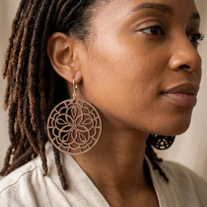 Mandala Wood Statement Earrings