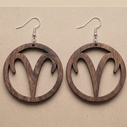 Aries Wood Zodiac Earrings