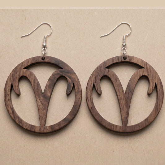 Aries Wood Zodiac Earrings