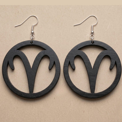 Aries Wood Zodiac Earrings