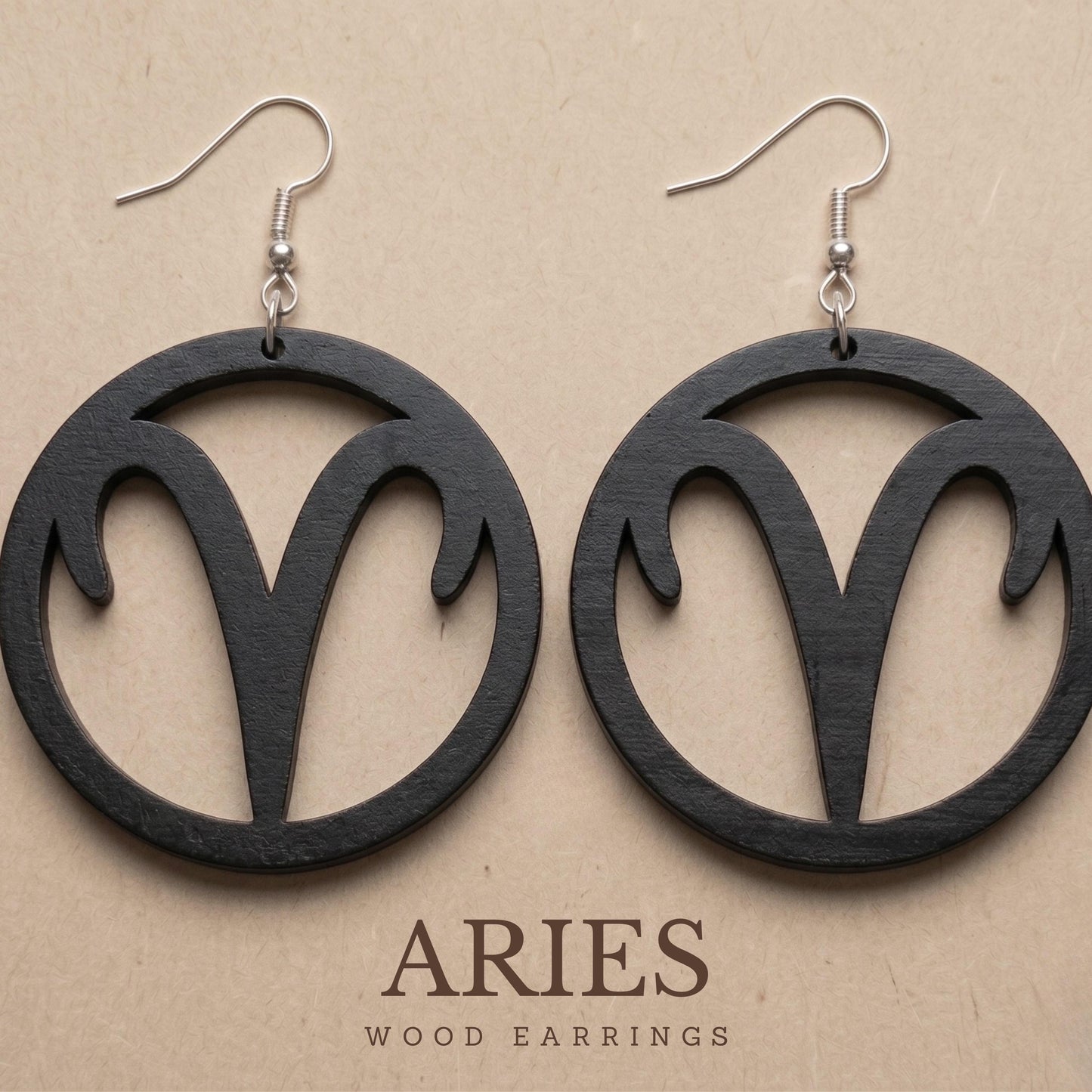 Aries Wood Zodiac Earrings