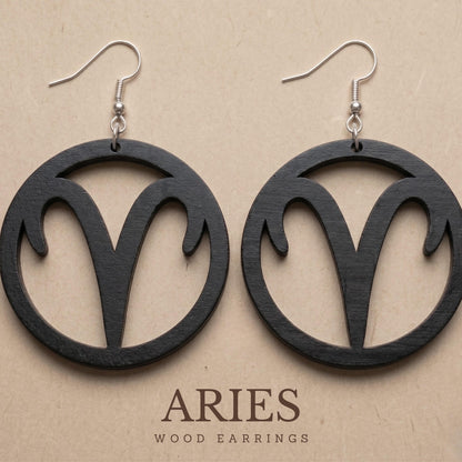 Aries Wood Zodiac Earrings