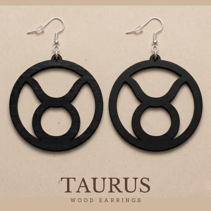 Taurus Wood Zodiac Earrings