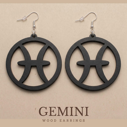 Gemini Wood Zodiac Earrings
