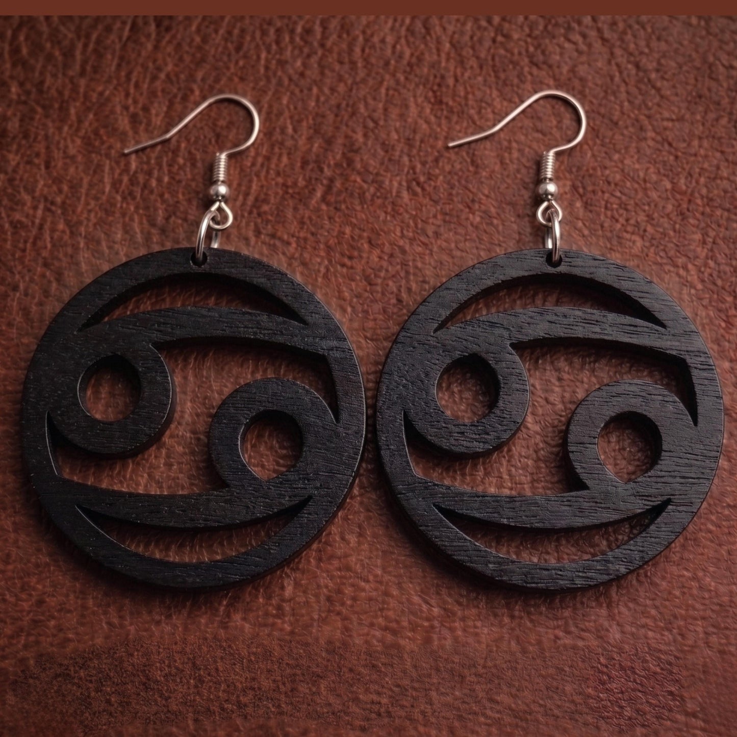 Cancer Wood Zodiac Earrings