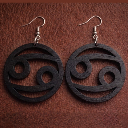 Cancer Wood Zodiac Earrings