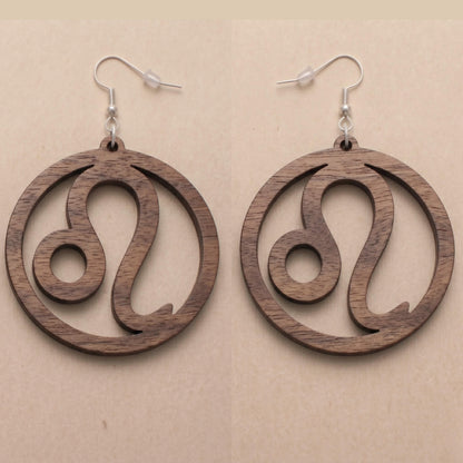 Leo Wood Zodiac Earrings