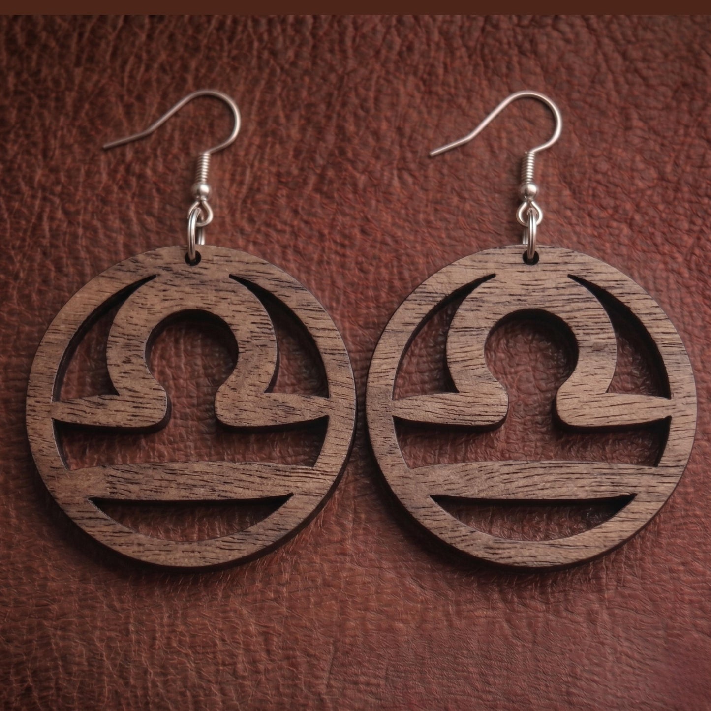 Libra Wood Zodiac Earrings