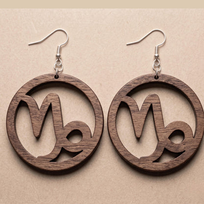 Capricorn Wood Zodiac Earrings