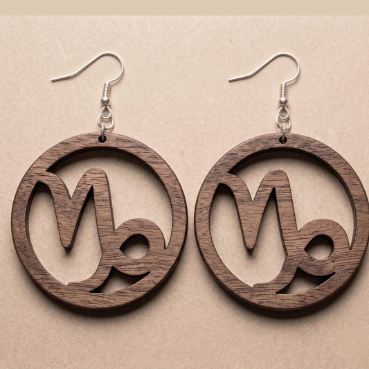 Capricorn Wood Zodiac Earrings