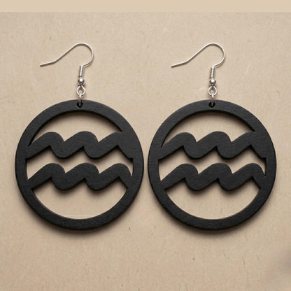 Aquarius Wood Zodiac Earrings