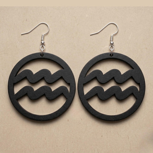 Aquarius Wood Zodiac Earrings