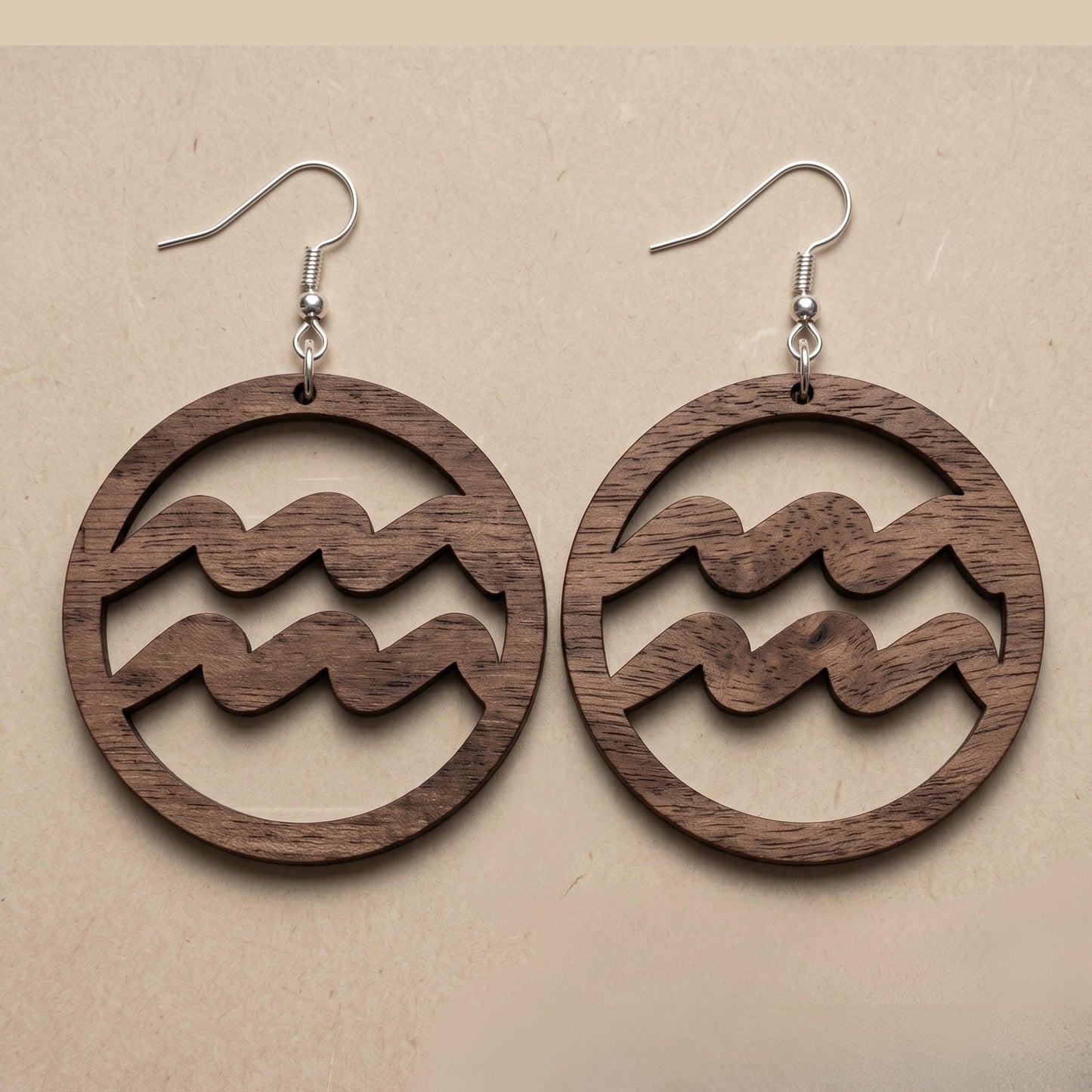 Aquarius Wood Zodiac Earrings