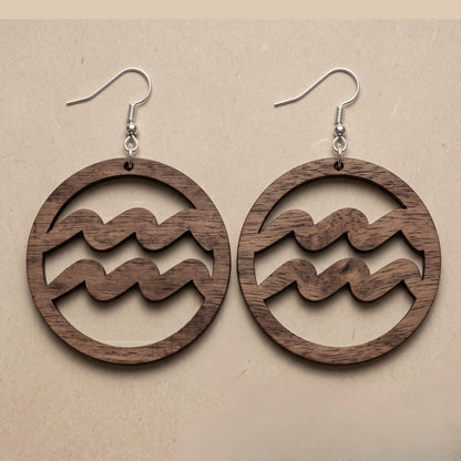 Aquarius Wood Zodiac Earrings