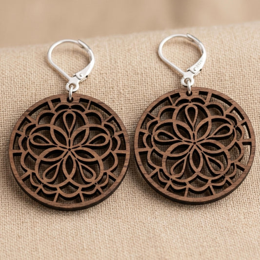Mandala Wood Statement Earrings