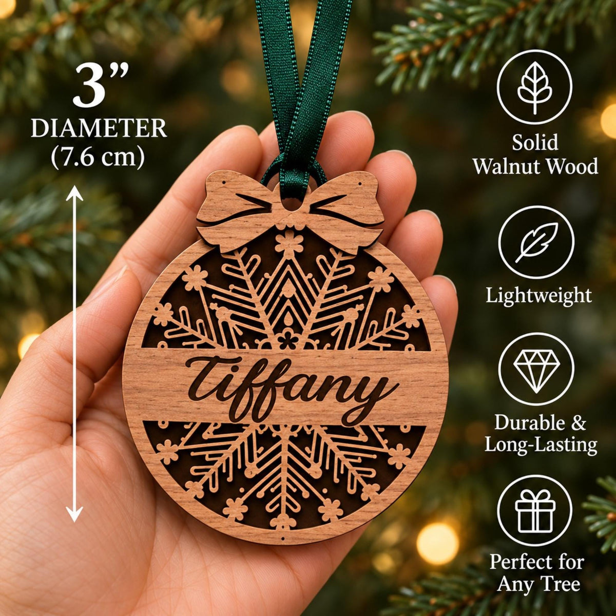 Personalized Christmas Ornament - Custom Walnut Wood Name or Family Keepsake