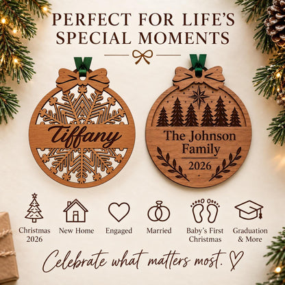 Personalized Christmas Ornament - Custom Walnut Wood Name or Family Keepsake