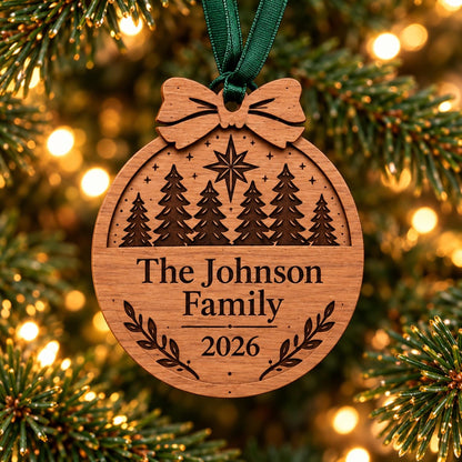 Personalized Christmas Ornament - Custom Walnut Wood Name or Family Keepsake