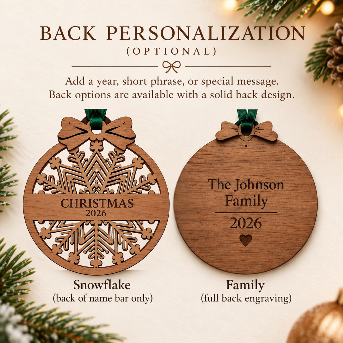Personalized Christmas Ornament - Custom Walnut Wood Name or Family Keepsake