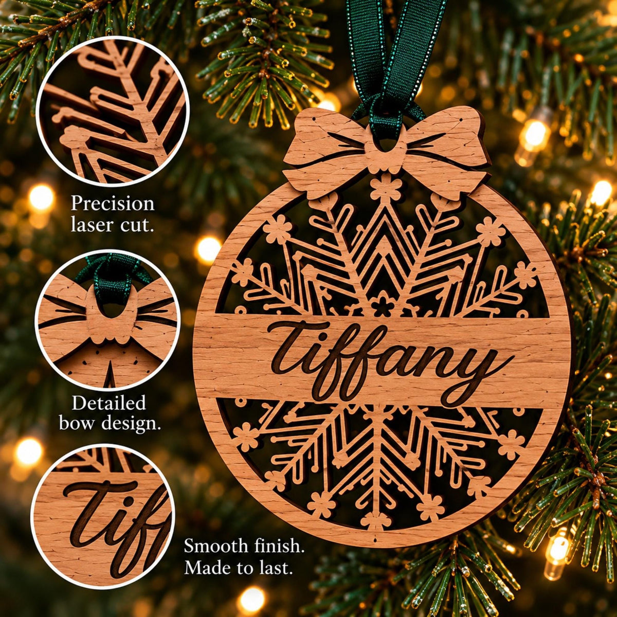 Personalized Christmas Ornament - Custom Walnut Wood Name or Family Keepsake