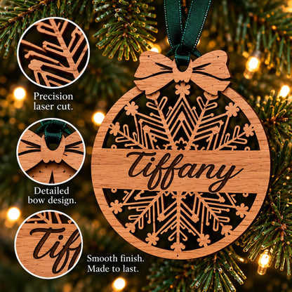 Personalized Christmas Ornament - Custom Walnut Wood Name or Family Keepsake