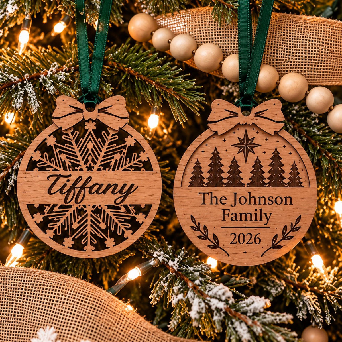 Personalized Christmas Ornament - Custom Walnut Wood Name or Family Keepsake