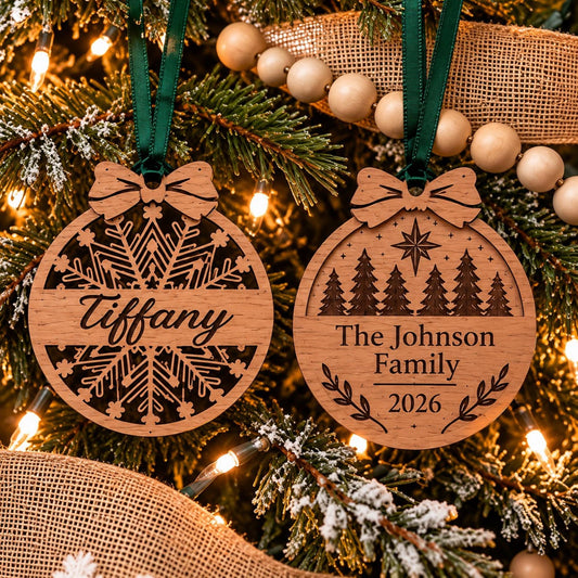 Personalized Christmas Ornament - Custom Walnut Wood Name or Family Keepsake
