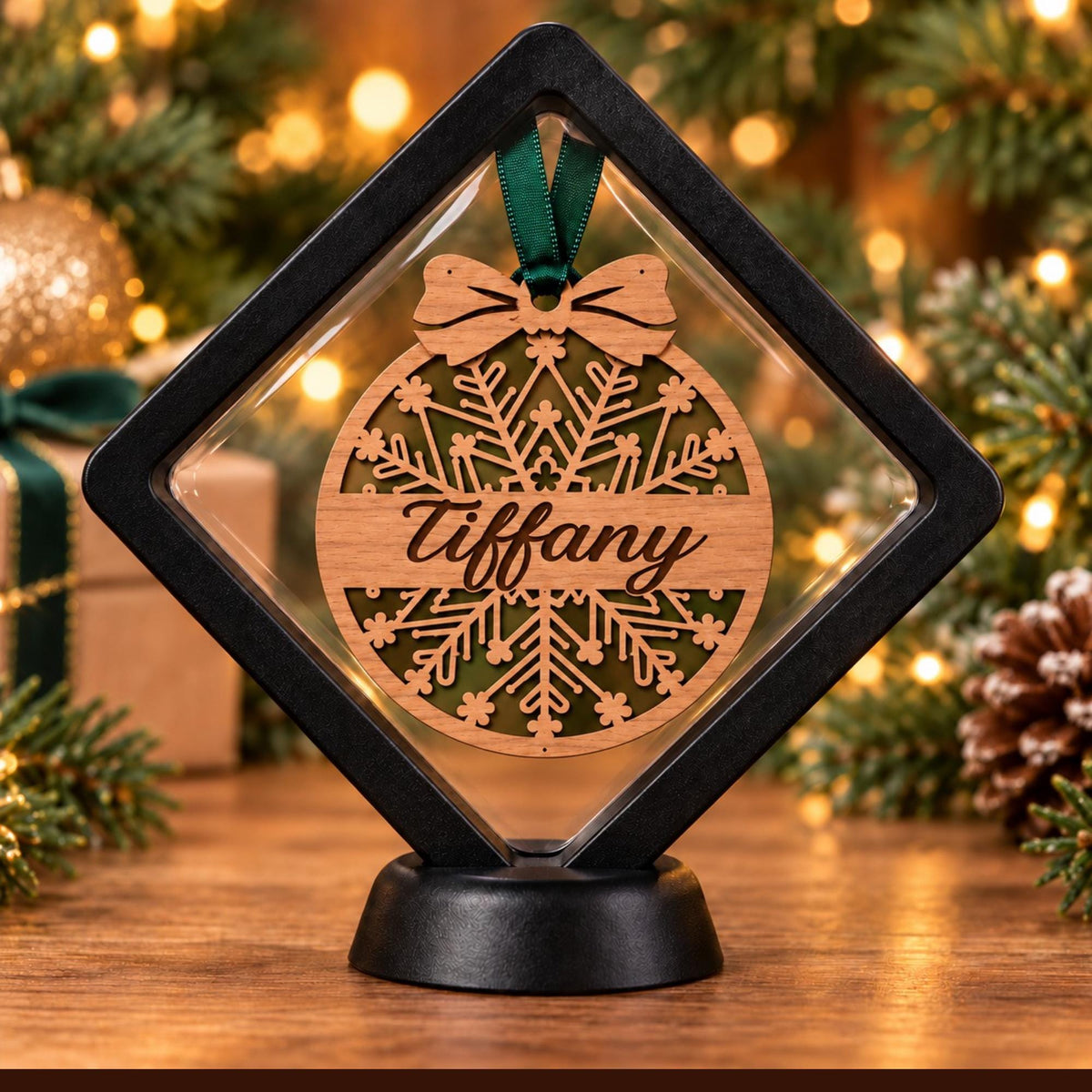 Personalized Christmas Ornament - Custom Walnut Wood Name or Family Keepsake