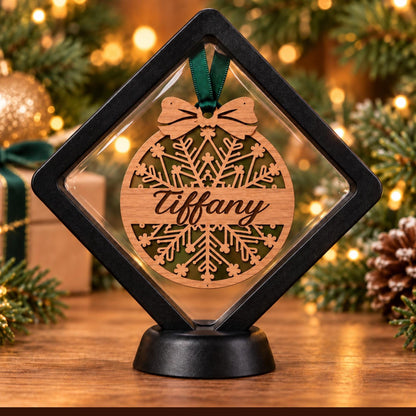 Personalized Christmas Ornament - Custom Walnut Wood Name or Family Keepsake