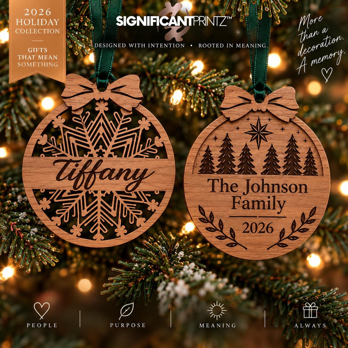 Personalized Christmas Ornament - Custom Walnut Wood Name or Family Keepsake
