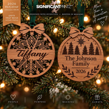 Personalized Christmas Ornament - Custom Walnut Wood Name or Family Keepsake